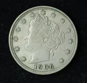1906 5c Liberty V Nickel Five Cent Coin