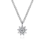 14K W Gold 0.11ctw G/SI2 Petite Diamond Flower Pendant