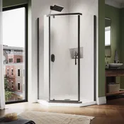 SUNNY SHOWER 36.5" W x 36.5" D x 72" H Corner Diamond Shower Enclosure with Pivot Door, Black Finish / Chrome Finish