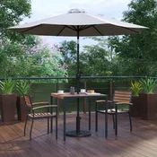Lark 5 Piece Outdoor Patio Table Set with 2 Synthetic Teak Stackable Chairs