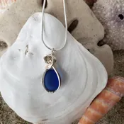Mini Azure Blue Sea Glass Pendant in Sterling Silver