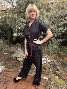50s Black Red Gray Pajama Set, Lady Berkleigh