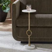 Casa Bella Living Antique Brass Base With Agaria White Marble Top Accent Table