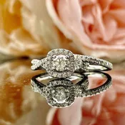1.00ctw Diamond Cushion Halo Twist Shoulder 14k White Gold Ladies Engagement Bridal Wedding Set | Warren Jewelers