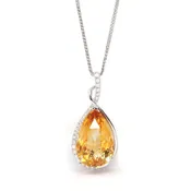 14k White Gold AA Citrine Tear Drop Necklace with Diamonds