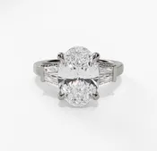14K White Gold Three Stone Diamond Hidden Halo Engagement Ring With Tapered Baguettes