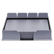 10 Seat Gray Leather Conference Room Set w/ Square Coasters, 17 x 14 Size Pads