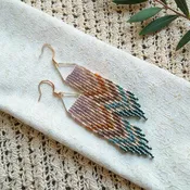 Beaded fringe triangle earrings, earthy multicolors