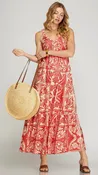 Block Print Pintuck Bust Maxi Dress