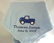 Personalized baby blanket, truck applique
