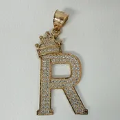 10K CZ Crowned "R" Pendant