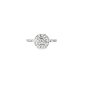 0.98ct Asscher Cluster Engagement Ring in 14K White Gold