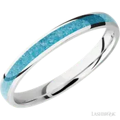 3 mm wide/Domed/Cobalt Chrome band with one 2 mm Centered inlay of Turquoise.