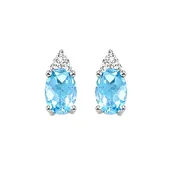 10KT WHITE GOLD DIAMOND (1/20CTW) & BLUE TOPAZ (5/8 CTW) EARRING