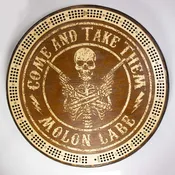“Come and Take Them”  “Molan Labe” Spartan Pirate Cribbage Board | 3-Track, 120-Point Round Game with Pegs & Cards