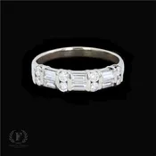 14K WHITE GOLD BAGUETTE & ROUND DIAMOND HALF ETERNITY BAND