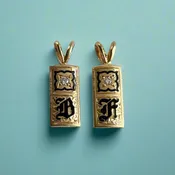 8mm x 5/8" Initial Pendants w/ Flower & Diamond in 14K Yellow Gold [various letters]