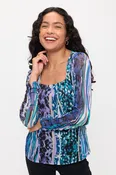 ANIMAL PRINT SQUARE NECK RUCHED FASHION TEE