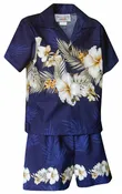 Big Hibiscus Boys 2 Piece Tropical Cabana set in Navy