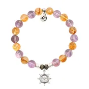 Amethyst Citrine Gemstone Bracelet with Captain Wheel Sterling Silver Charm