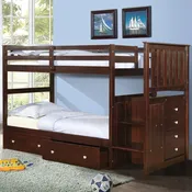 Alluring Mission Twin over Twin Cappuccino Stairway Bunkbed with Dual Underbed Drawers