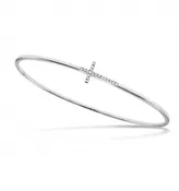 14k White Gold And Diamond Sideways Cross on Bangle