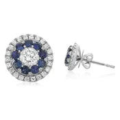 14K White Gold Blue Sapphire and Diamond Stud Earrings