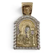 14k Gold Diamond Virgin Mary Kazan Orthodox Church Slavonic Prayer Pendant 23g