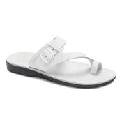 Abner - Leather Metal Buckle Sandal | White