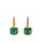 Albion® Drop Earrings in 18K Yellow Gold with Malachite and Diamonds, 10mm