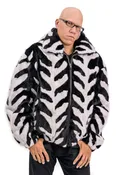 Black and Blue Iris Grey Chevron Design Mink Paws 28” Zip Jacket with Hood – Size 46