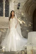Abby Lane 97110 Size 4, 12 Ivory Champagne Lace Mermaid Wedding Dress Fit & Flare Bridal Gown Buttons