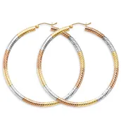 14K 3C 3mm Tube DC Hoop Earrings.