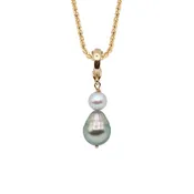 14 Karat Gold Gray Akoya and Black Tahitian Pearl Pendant