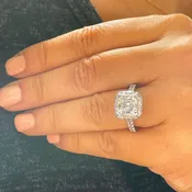 Asscher Cut And Round Cut Sides Diamond Engagement Ring Bezel Set Halo Style IGI Certified 14k Solid White Gold Bridal Wedding Ring 4.00ctw