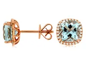 DIAMOND AND AQUAMARINE ROSE GOLD STUD EARRINGS