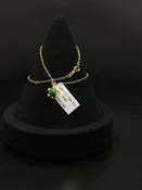 10K Gold Anklet with Green Stone Pendant 0.8 Grams