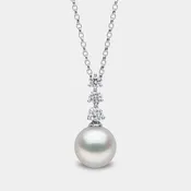 Akoya Pearl and Diamond Pendant Necklace in 18K White Gold