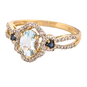14K Yellow Gold Aquamarine Sapphire Diamond Ring