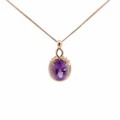 14k Rose Gold Genuine Amethyst Pendant Necklace