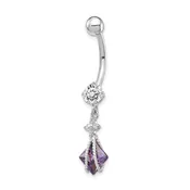 10k White Gold Square Amethyst and CZ Belly Dangle