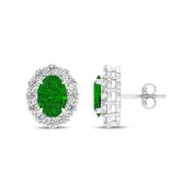 14K White Gold Emerald & Diamond Earrings