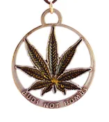 Buds Not Bombs Acapulco Gold Enamel Leaf Necklace on Adjustable Natural Fiber Cord