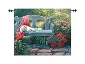 Afternoon Delight Fine Art Tapestry 42 in. x 35 in Garden Landscape Jacquard Woven Wall Hanging Traditional Home Decor