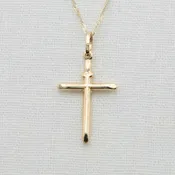 14k Gold Cylindrical Cross Charm With Chain