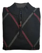 1/4 Zip Mock Sweater in Black With Grey Diamond Pattern Cotton Blend