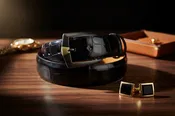 Black and Gold Belt Buckle with Alligator Belt