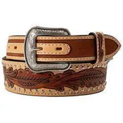 3D Natural Hand Tooled Belt with Inlaid Rust Roughout Billets