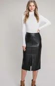 Black Faux Leather Midi Skirt