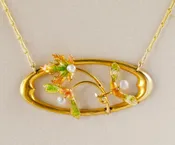 Antique Art Nouveau Necklace: 14k Gold Enamel Seed Pearl Pendant | Copper Canary Fine Jewelry
